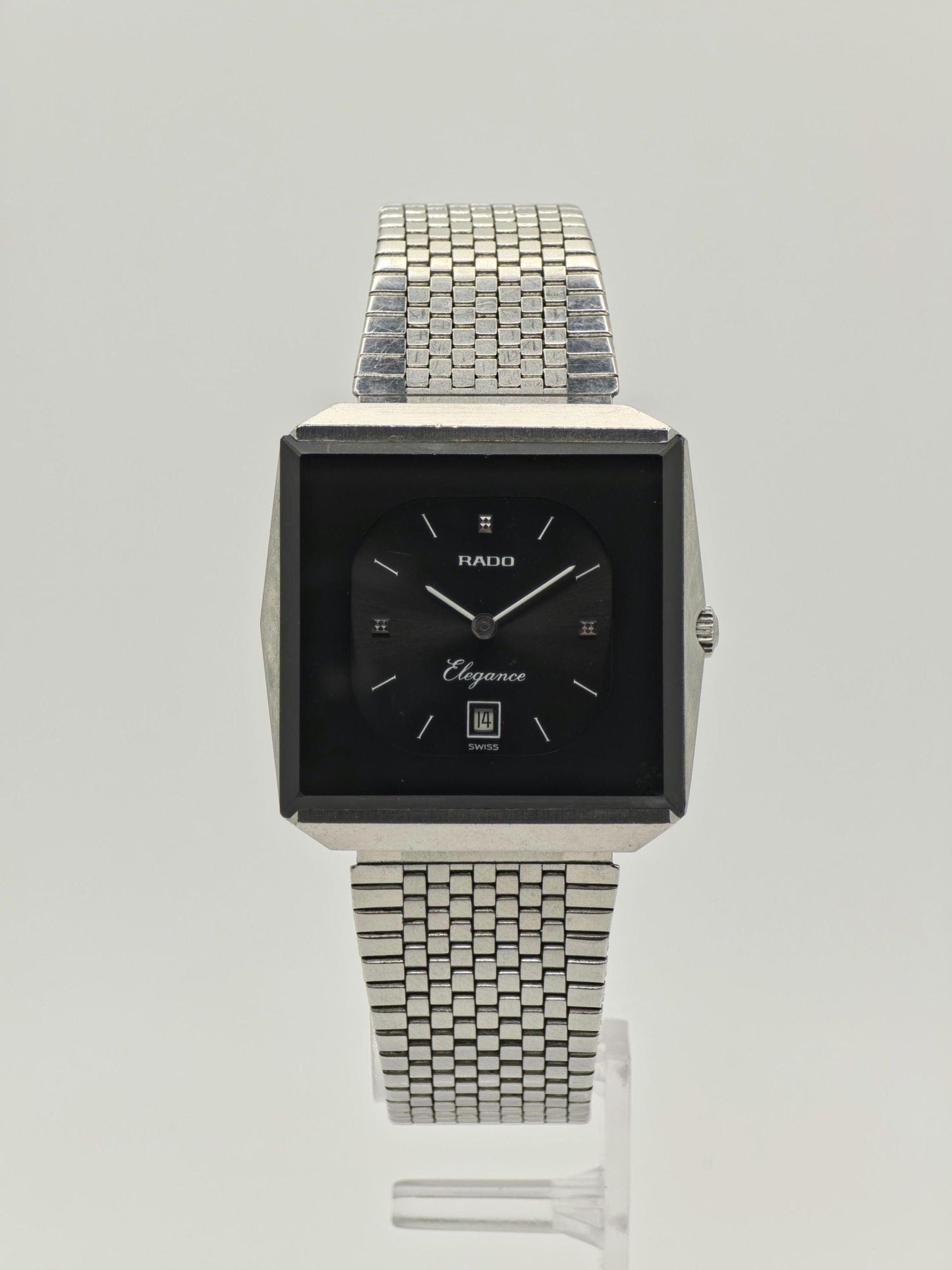 Vintage RADO Elegance Watch | 1980s Swiss Stainless Steel, Black Dial