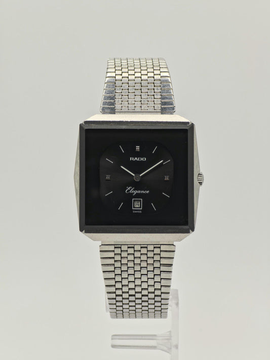Vintage RADO Elegance Watch | 1980s Swiss Stainless Steel, Black Dial