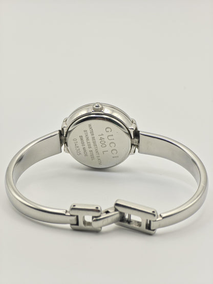 Vintage Gucci 1400L Ladies Bangle Watch | Swiss Made Silver-Tone Oval Case | Minimalist Luxury Design | Quartz Dress Timepiece