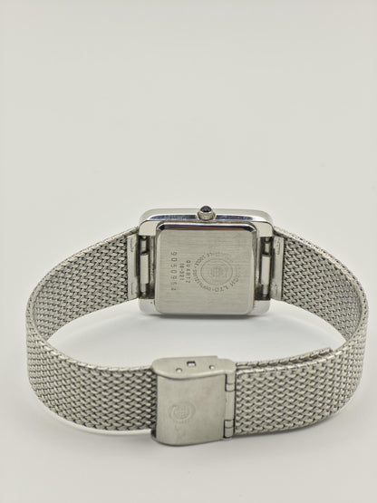 Vintage CYMA Navystar Quartz | Swiss Made Black Dial Rectangular Watch | Stainless Steel Mesh Bracelet | Elegant Unisex Dress Timepiece