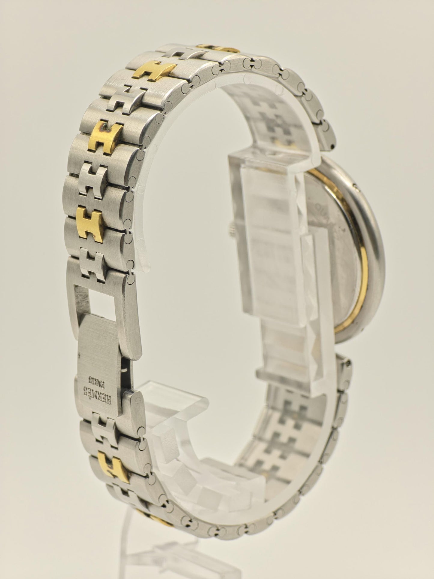 Vintage Hermès Paris Two-Tone Watch | Swiss Made Clipper Style | Cream Dial & Date | Stainless Steel/Gold Dress Timepiece