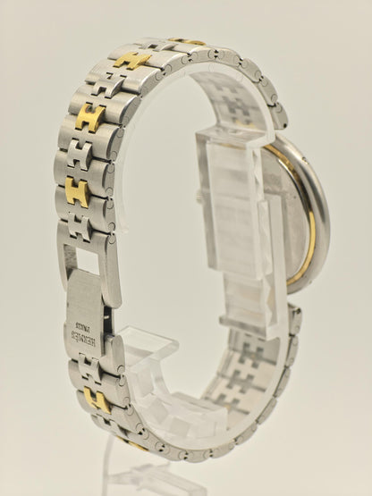 Vintage Hermès Paris Two-Tone Watch | Swiss Made Clipper Style | Cream Dial & Date | Stainless Steel/Gold Dress Timepiece