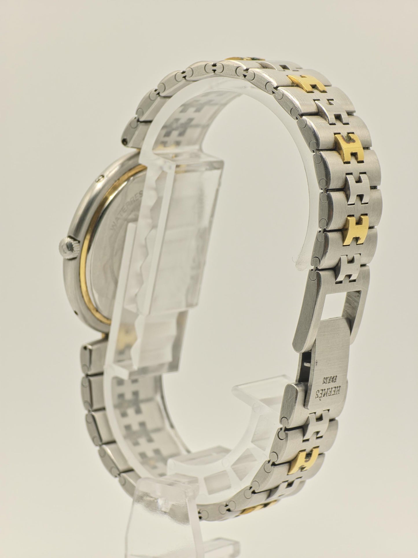 Vintage Hermès Paris Two-Tone Watch | Swiss Made Clipper Style | Cream Dial & Date | Stainless Steel/Gold Dress Timepiece