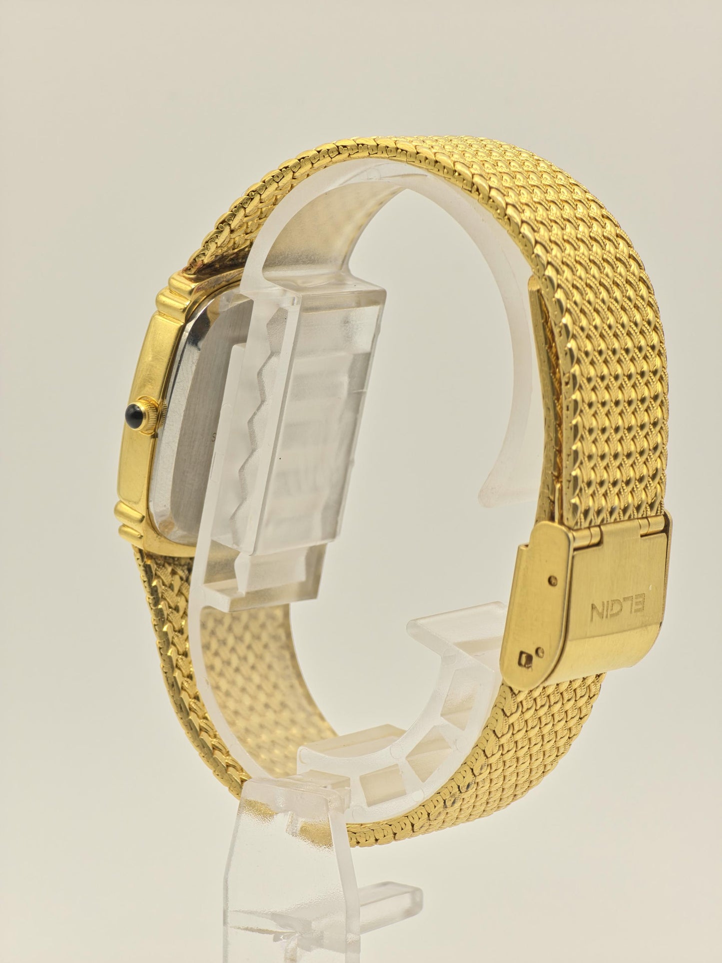 Vintage Elgin Gold-Tone Watch | Swiss Quartz | Textured Gold Dial & Diamond-Style Markers | Elegant Dress Timepiece
