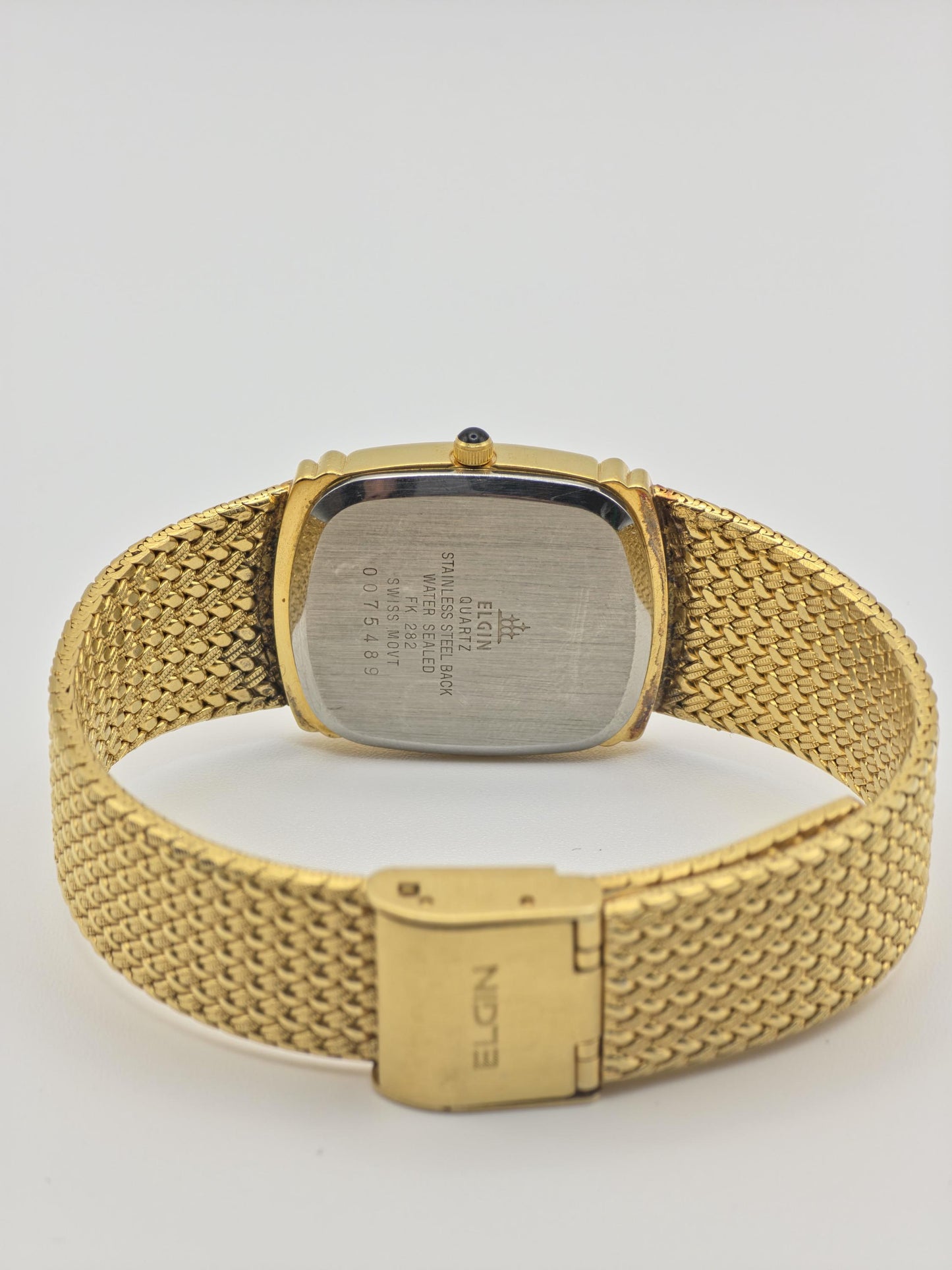 Vintage Elgin Gold-Tone Watch | Swiss Quartz | Textured Gold Dial & Diamond-Style Markers | Elegant Dress Timepiece