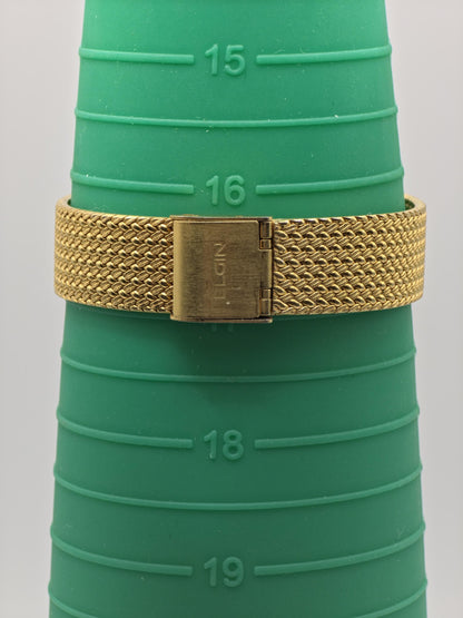 Vintage Elgin Gold-Tone Watch | Swiss Quartz | Textured Gold Dial & Diamond-Style Markers | Elegant Dress Timepiece