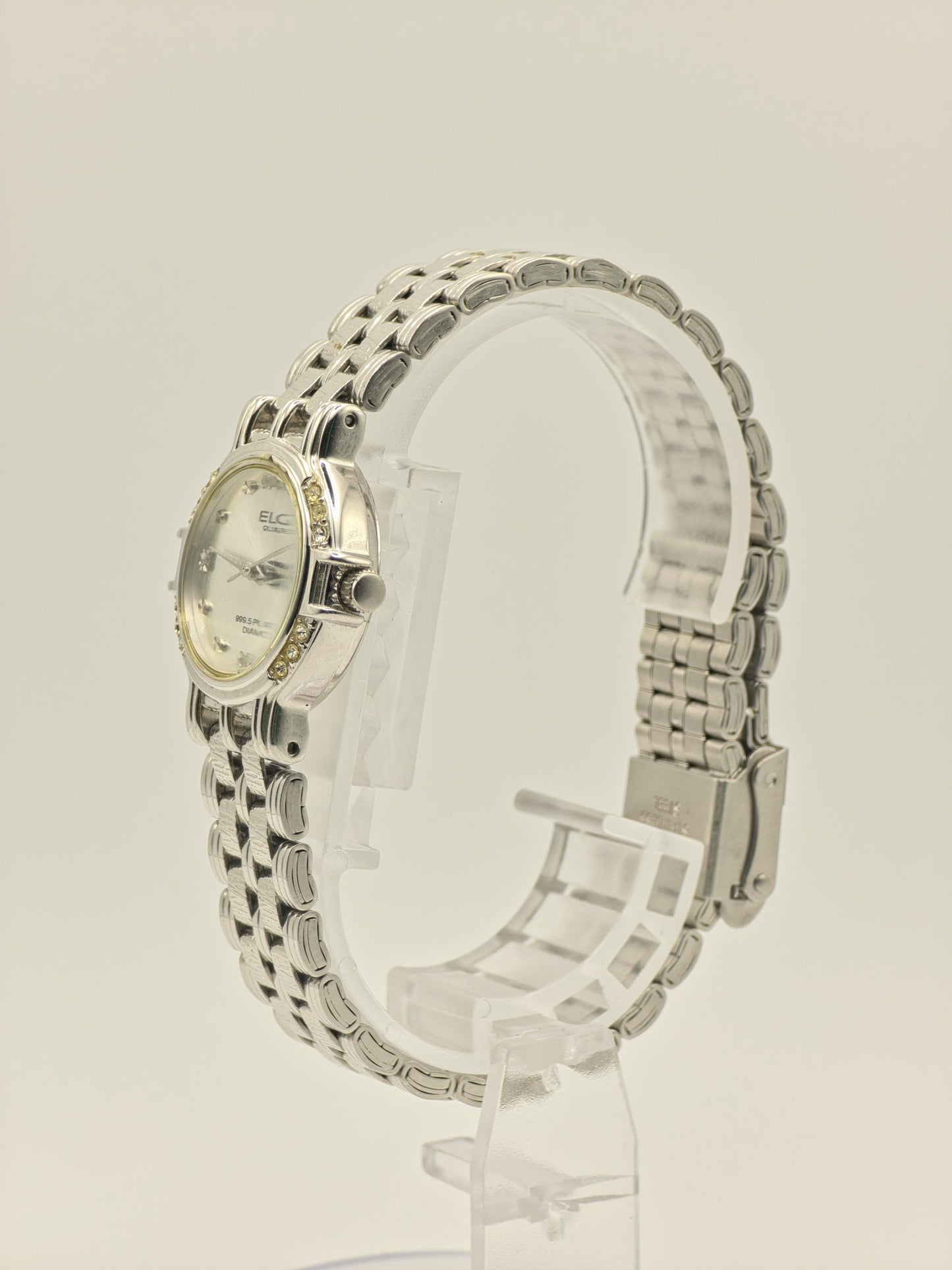 Vintage Elgin Ladies Platinum-Tone Watch | Diamond-Style Bezel & Markers | Swiss Quartz | Elegant Dress Timepiece