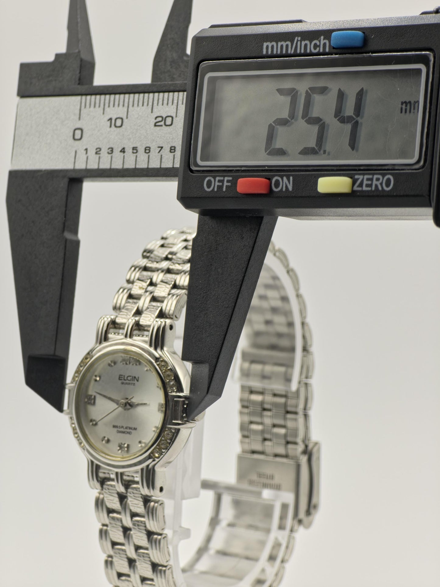Vintage Elgin Ladies Platinum-Tone Watch | Diamond-Style Bezel & Markers | Swiss Quartz | Elegant Dress Timepiece