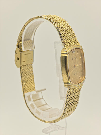 Vintage Elgin Gold-Tone Watch | Swiss Quartz, Hammered Dial