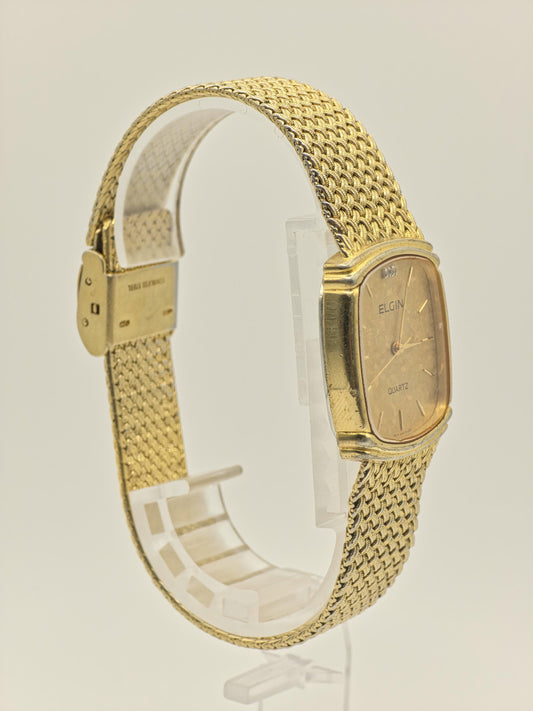 Vintage Elgin Gold-Tone Watch | Swiss Quartz, Hammered Dial