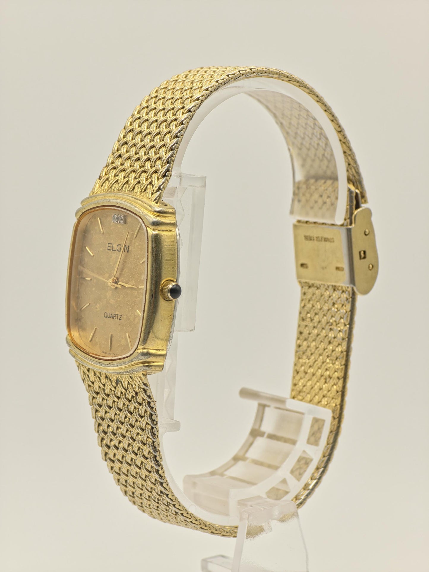 Vintage Elgin Gold-Tone Watch | Swiss Quartz, Hammered Dial