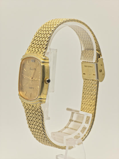 Vintage Elgin Gold-Tone Watch | Swiss Quartz, Hammered Dial