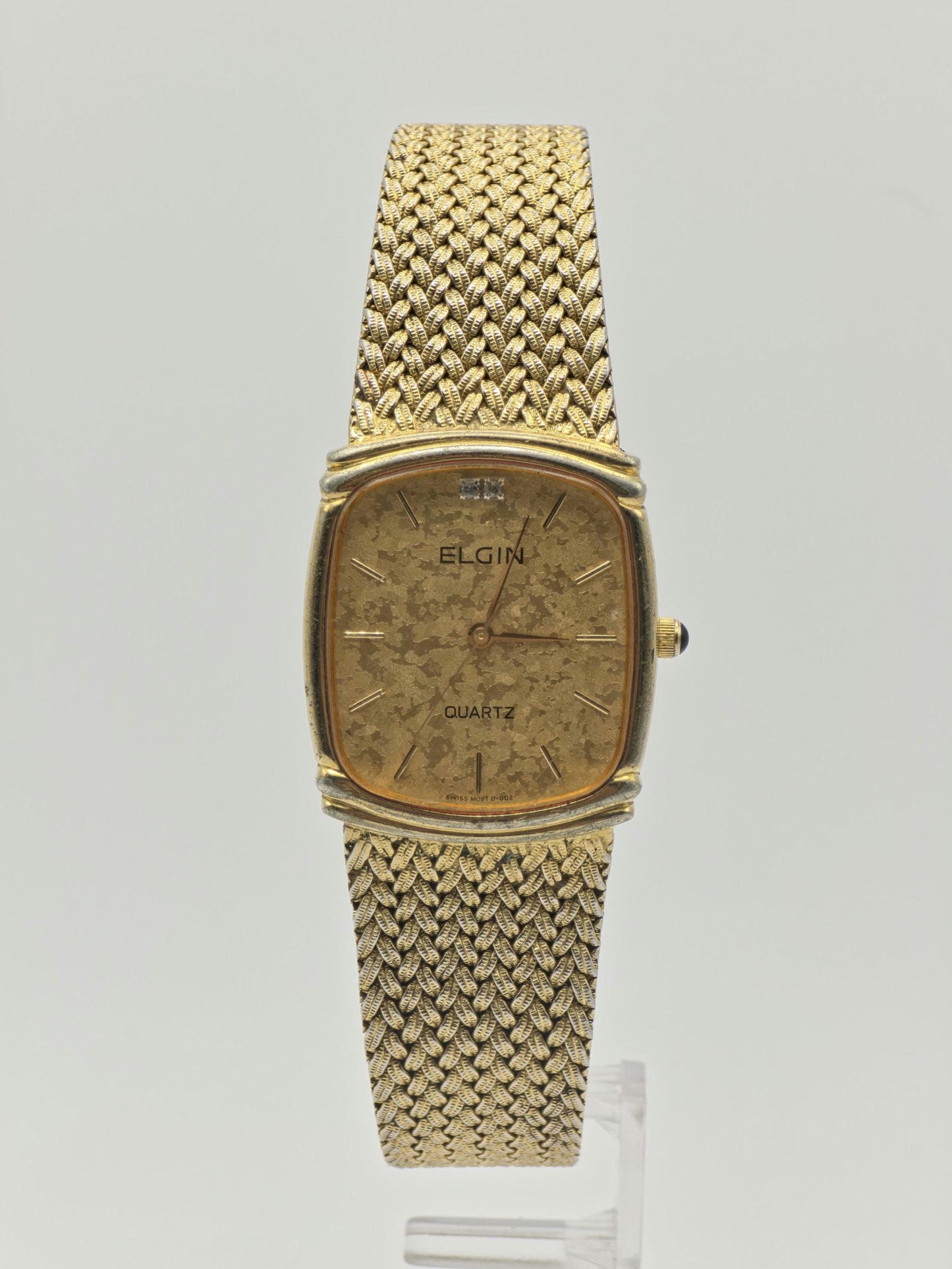 Vintage Elgin Gold-Tone Watch | Swiss Quartz, Hammered Dial