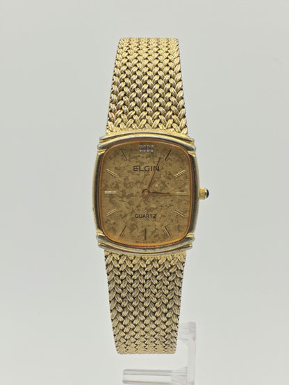 Vintage Elgin Gold-Tone Watch | Swiss Quartz, Hammered Dial