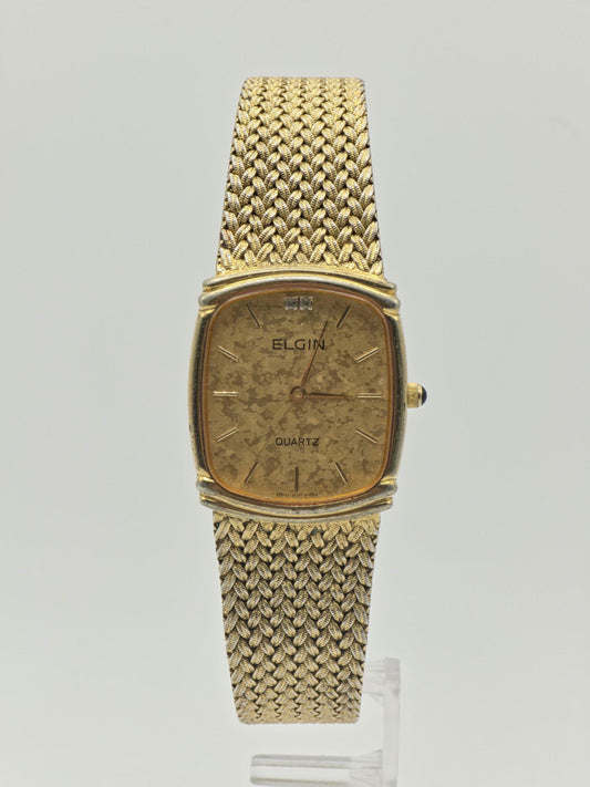 Vintage Elgin Gold-Tone Watch | Swiss Quartz, Hammered Dial