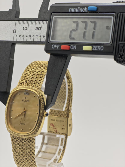 Vintage Elgin Gold-Tone Watch | Swiss Quartz, Engraved Bezel