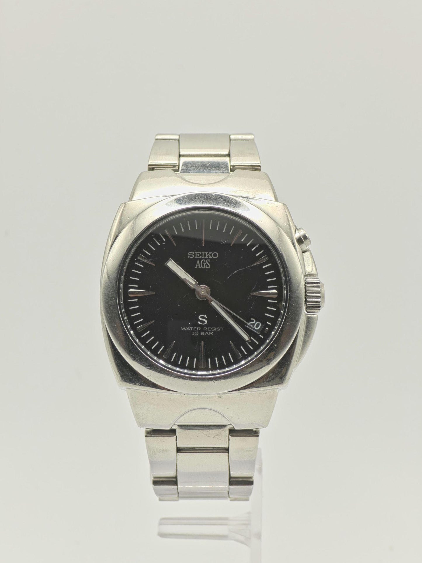 Vintage Seiko AGS Kinetic Watch | Stainless Steel, Black Dial Men's Timepiece
