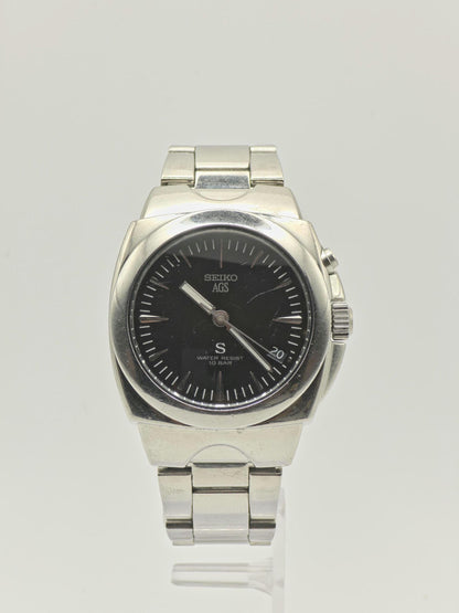 Vintage Seiko AGS Kinetic Watch | Stainless Steel, Black Dial Men's Timepiece