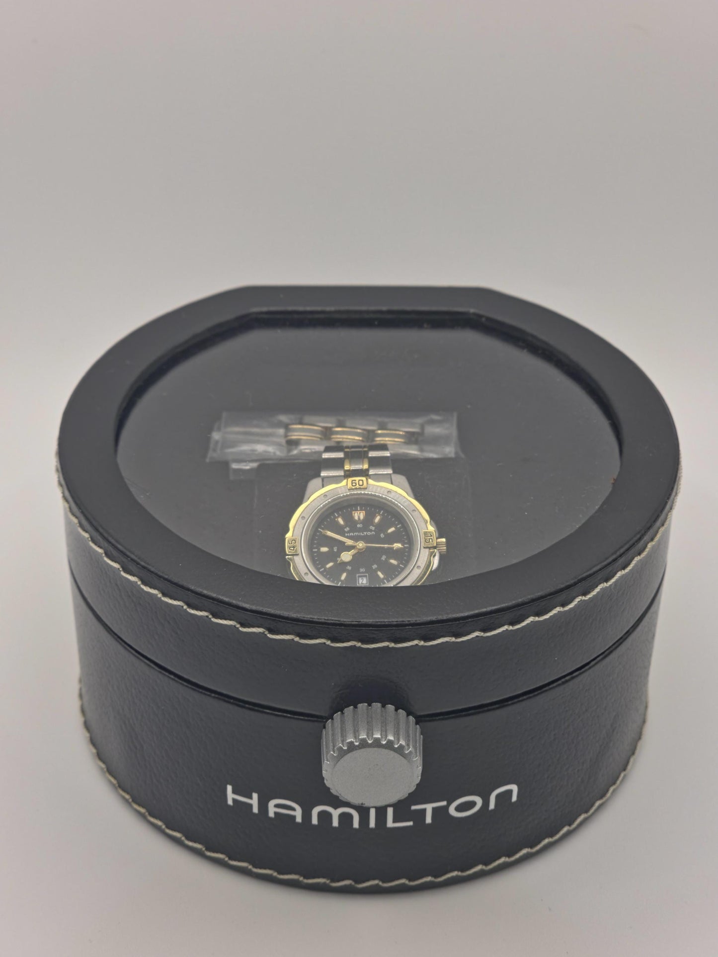 Vintage Hamilton Two-Tone Watch | Swiss Quartz, Black Dial (Original Box + Links)