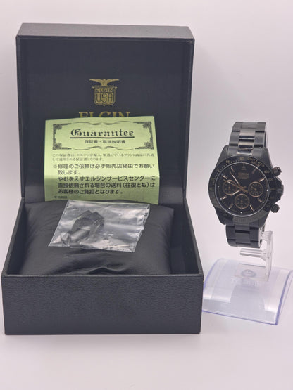 ELGIN Black & Gold Quartz Watch | Sport-Dress Timepiece, Original Box