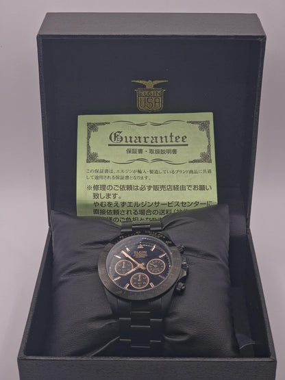 ELGIN Black & Gold Quartz Watch | Sport-Dress Timepiece, Original Box