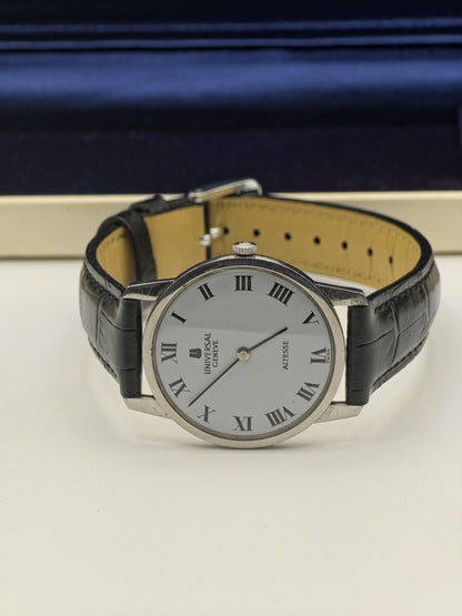Vintage Universal Genève Altesse Watch | Swiss Mechanical, Black Leather, w/ Box