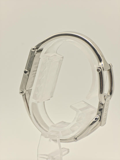Gucci 1500L Womens Silver Bangle Watch Swiss Made Quartz GG Monogram Dial With Box And Warranty