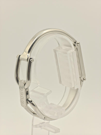 Gucci 1500L Womens Silver Bangle Watch Swiss Made Quartz GG Monogram Dial With Box And Warranty