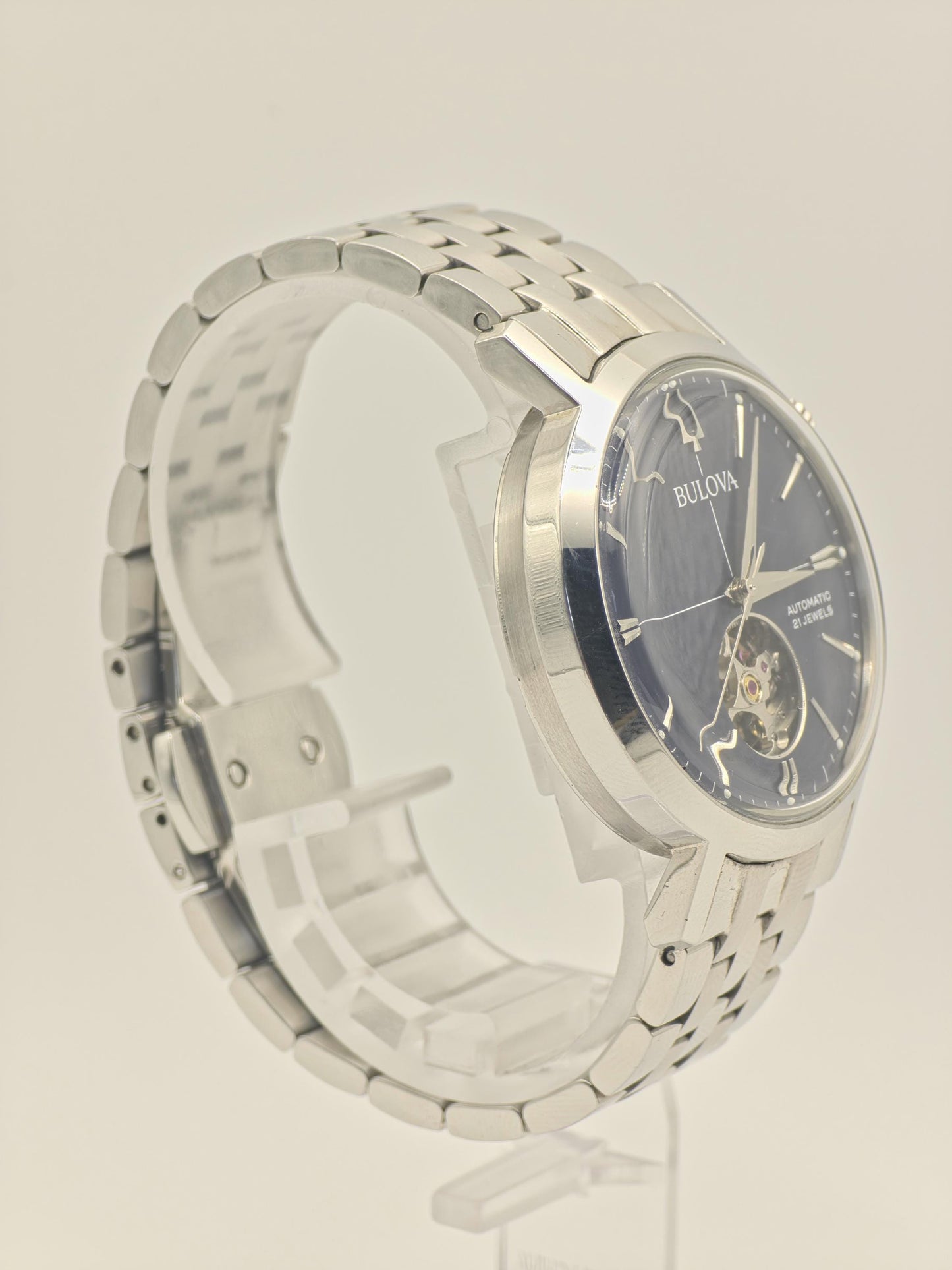 Bulova Automatic Watch, Stainless Steel, Blue Open Heart - Model 96A320 (Box & Papers)