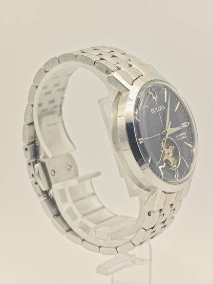Bulova Automatic Watch, Stainless Steel, Blue Open Heart - Model 96A320 (Box & Papers)