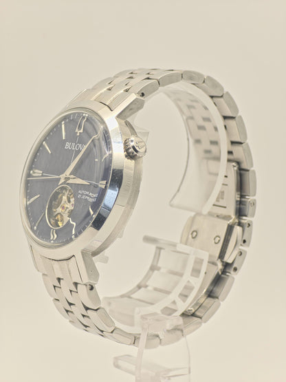 Bulova Automatic Watch, Stainless Steel, Blue Open Heart - Model 96A320 (Box & Papers)
