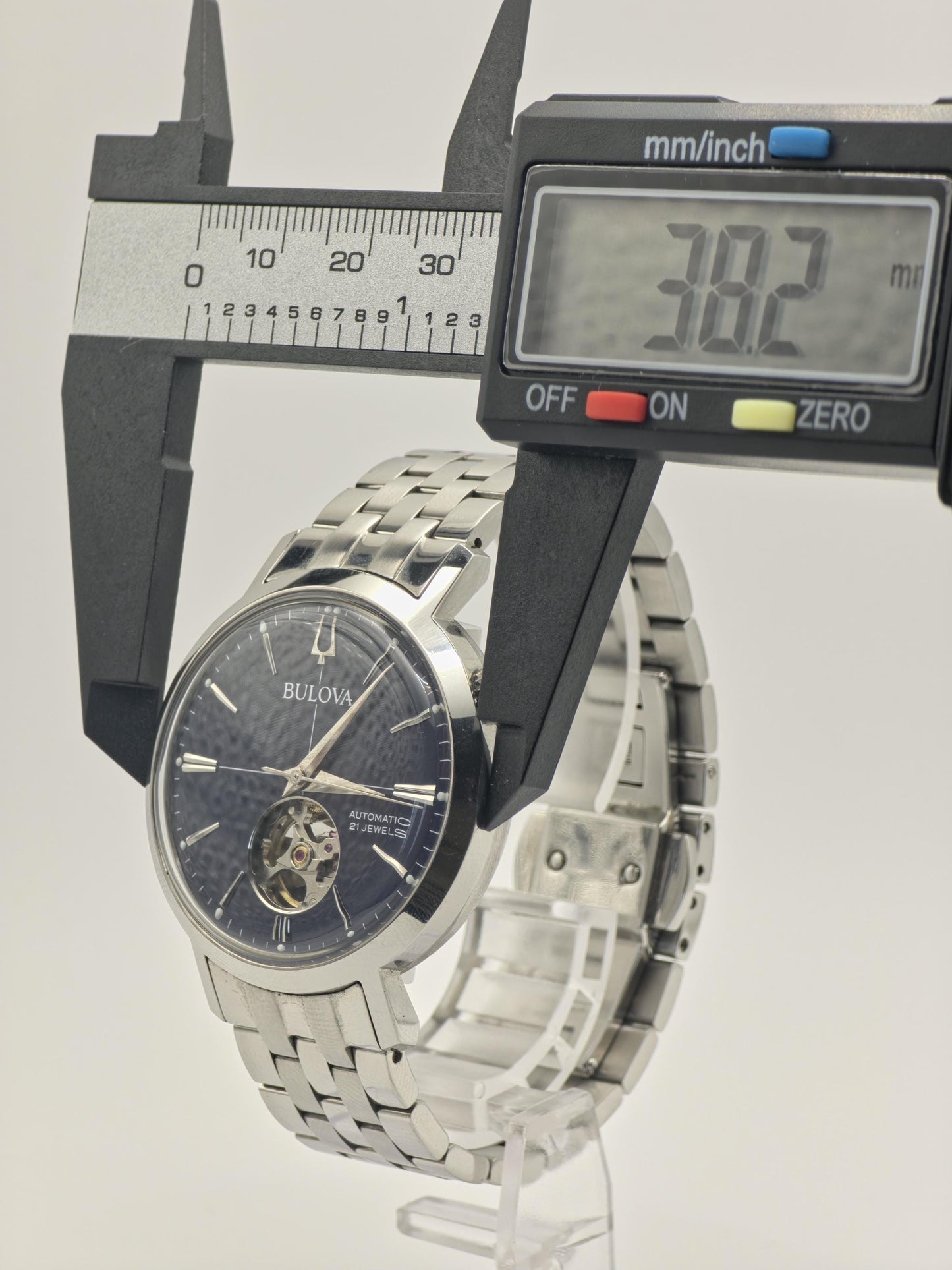 Bulova Automatic Watch, Stainless Steel, Blue Open Heart - Model 96A320 (Box & Papers)