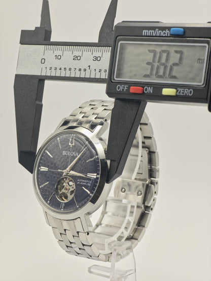Bulova Automatic Watch, Stainless Steel, Blue Open Heart - Model 96A320 (Box & Papers)