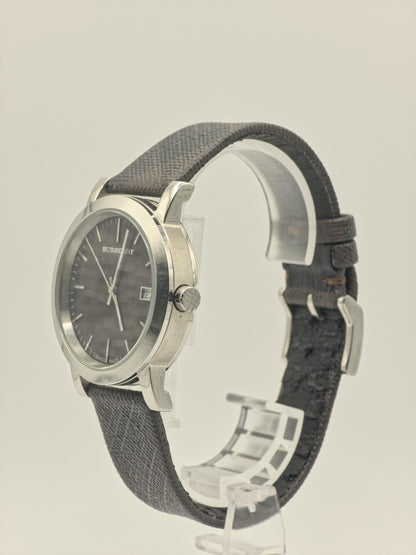 Burberry BU1775 Men's Swiss Watch: Check Dial, Leather Strap, Date