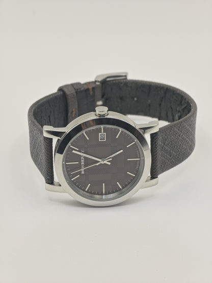 Burberry BU1775 Men's Swiss Watch: Check Dial, Leather Strap, Date