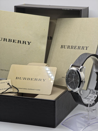 Burberry BU1775 Men's Swiss Watch: Check Dial, Leather Strap, Date