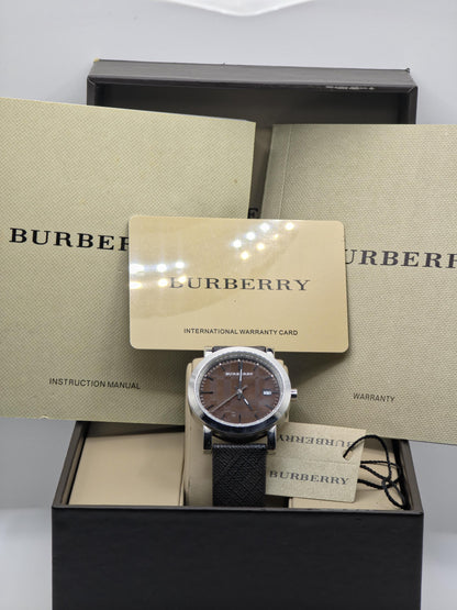 Burberry BU1775 Men's Swiss Watch: Check Dial, Leather Strap, Date