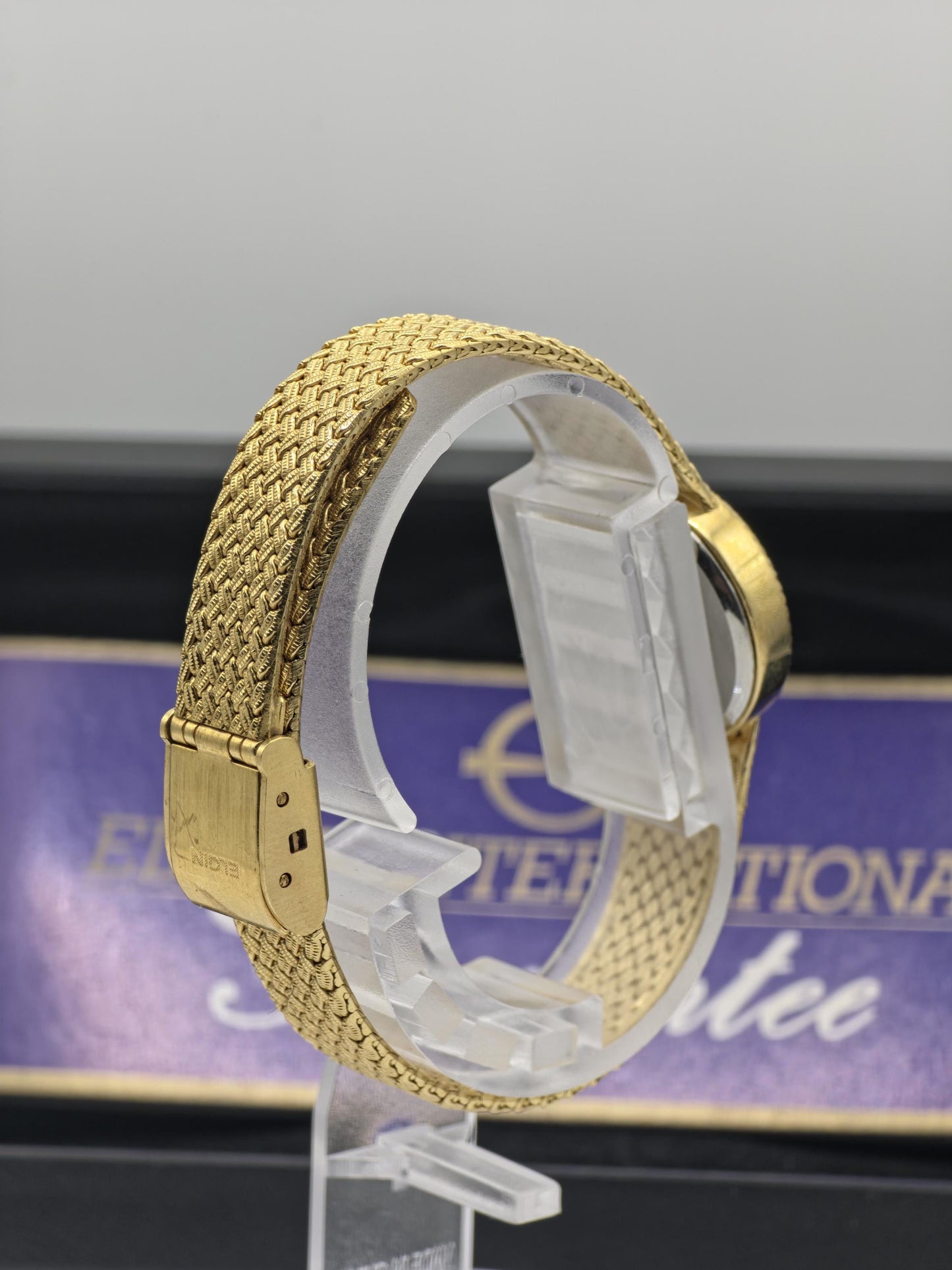 Elgin FK279 Ladies Gold Dress Watch Quartz Mesh Bracelet Diamond Markers Vintage Style Box Guarantee