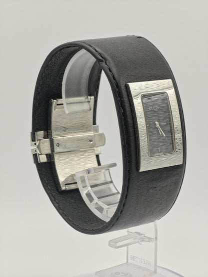 Gucci 7800L Unisex Watch – Black Leather Cuff Strap – Rectangular Stainless Steel Case – Swiss Made Quartz