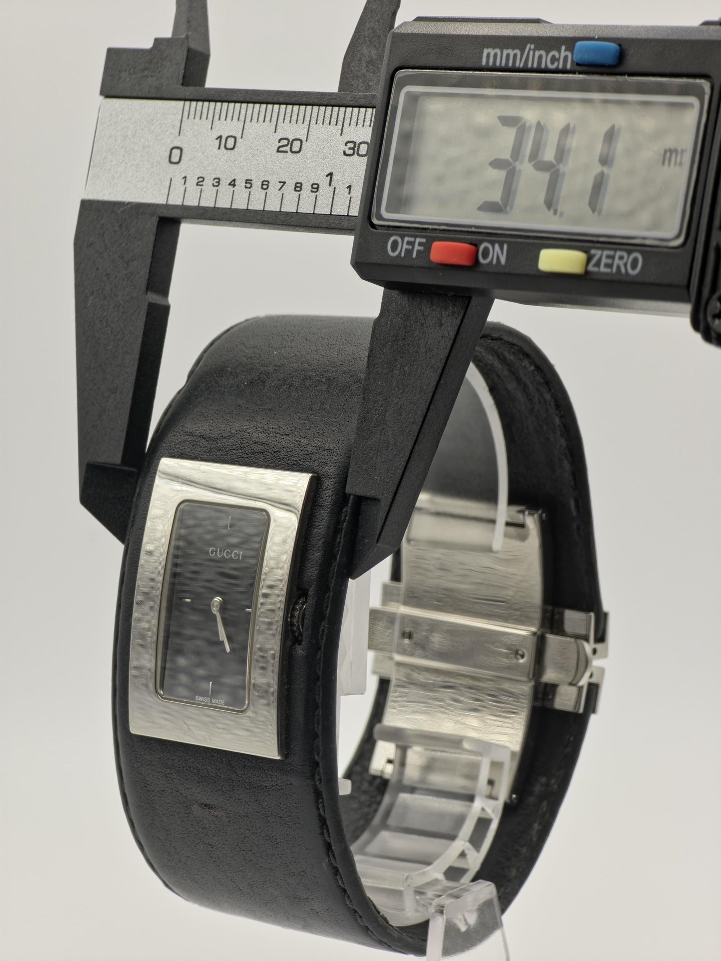 Gucci 7800L Unisex Watch – Black Leather Cuff Strap – Rectangular Stainless Steel Case – Swiss Made Quartz