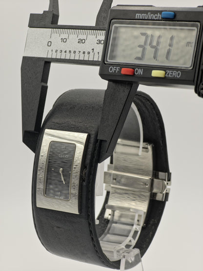 Gucci 7800L Unisex Watch – Black Leather Cuff Strap – Rectangular Stainless Steel Case – Swiss Made Quartz