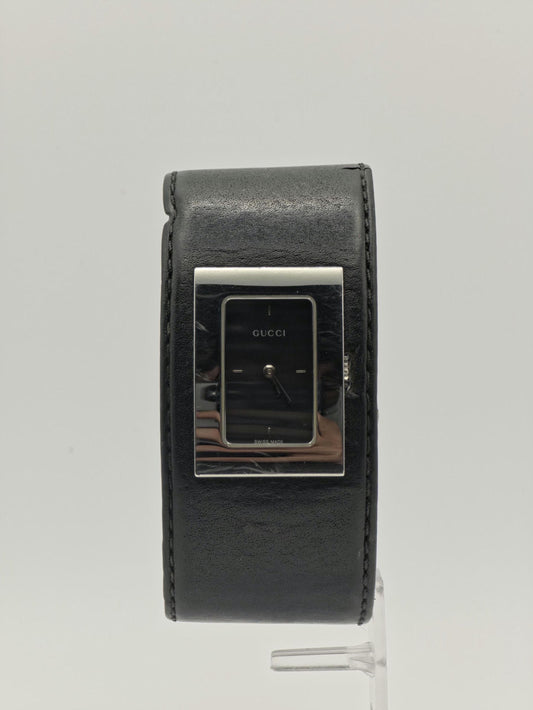 Gucci 7800L Unisex Watch – Black Leather Cuff Strap – Rectangular Stainless Steel Case – Swiss Made Quartz