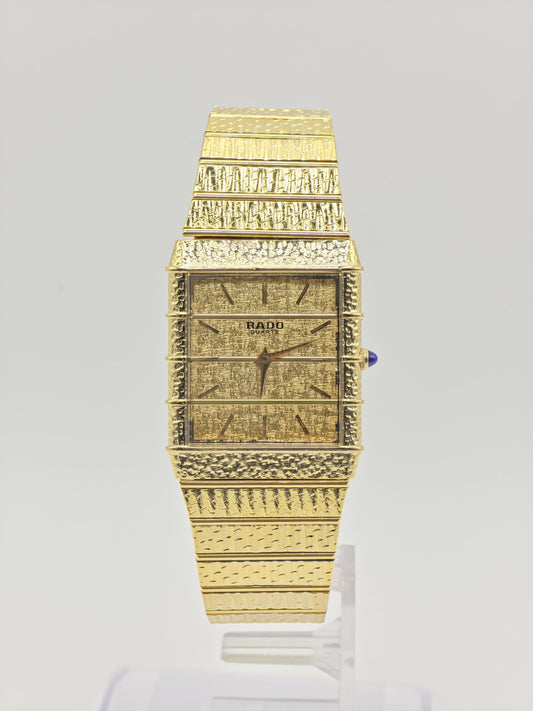 Vintage Rado Gold-Tone Quartz Watch – Textured Bracelet, Swiss Made