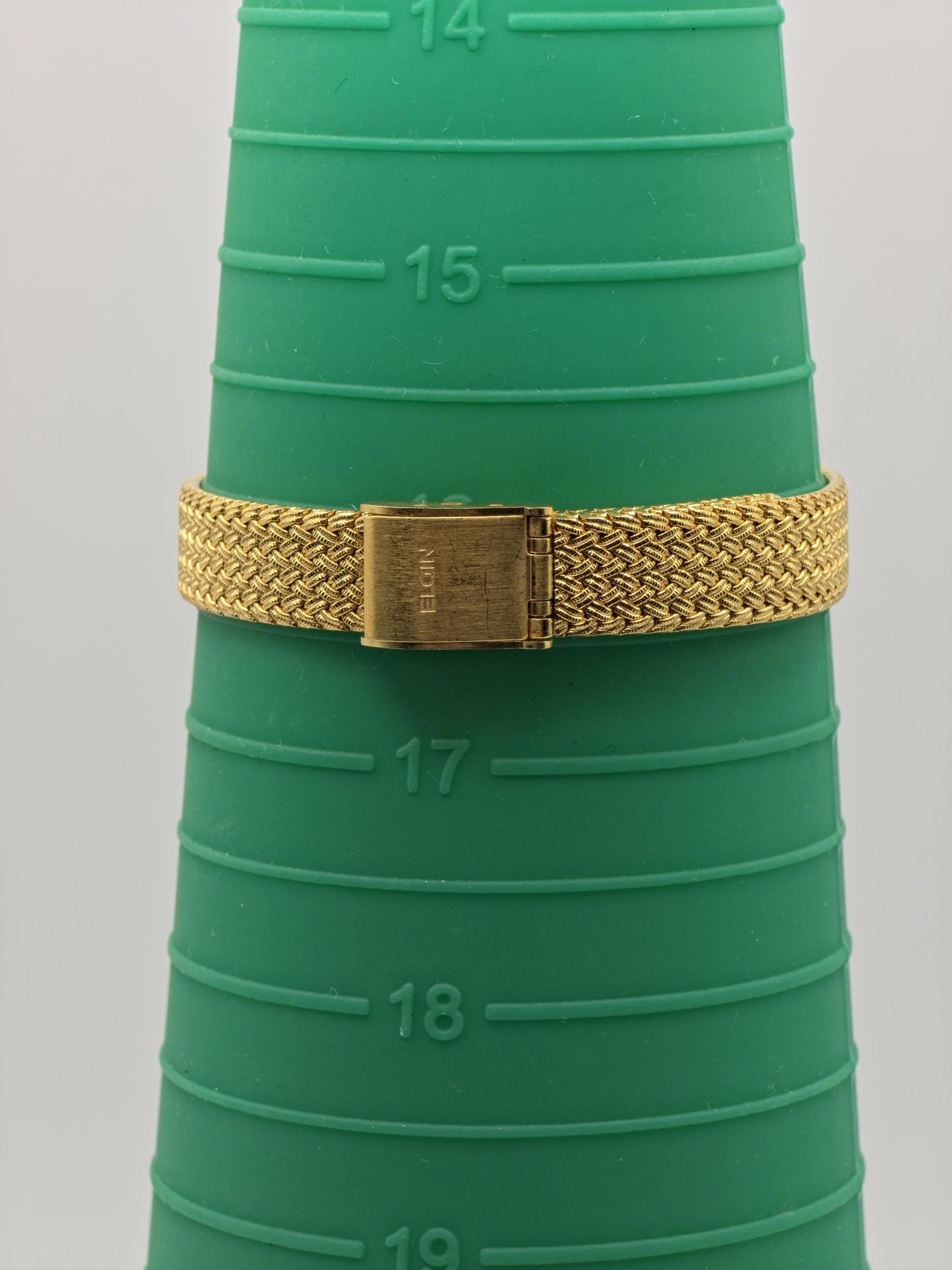 Elgin FK279 Gold Tone Ladies Quartz Watch – Textured Bracelet, Diamond-Style Markers, Swiss Made