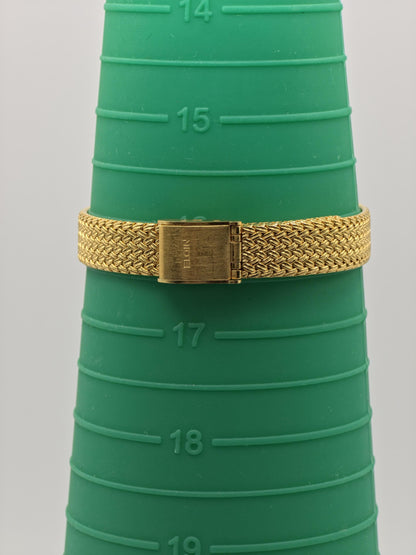 Elgin FK279 Gold Tone Ladies Quartz Watch – Textured Bracelet, Diamond-Style Markers, Swiss Made