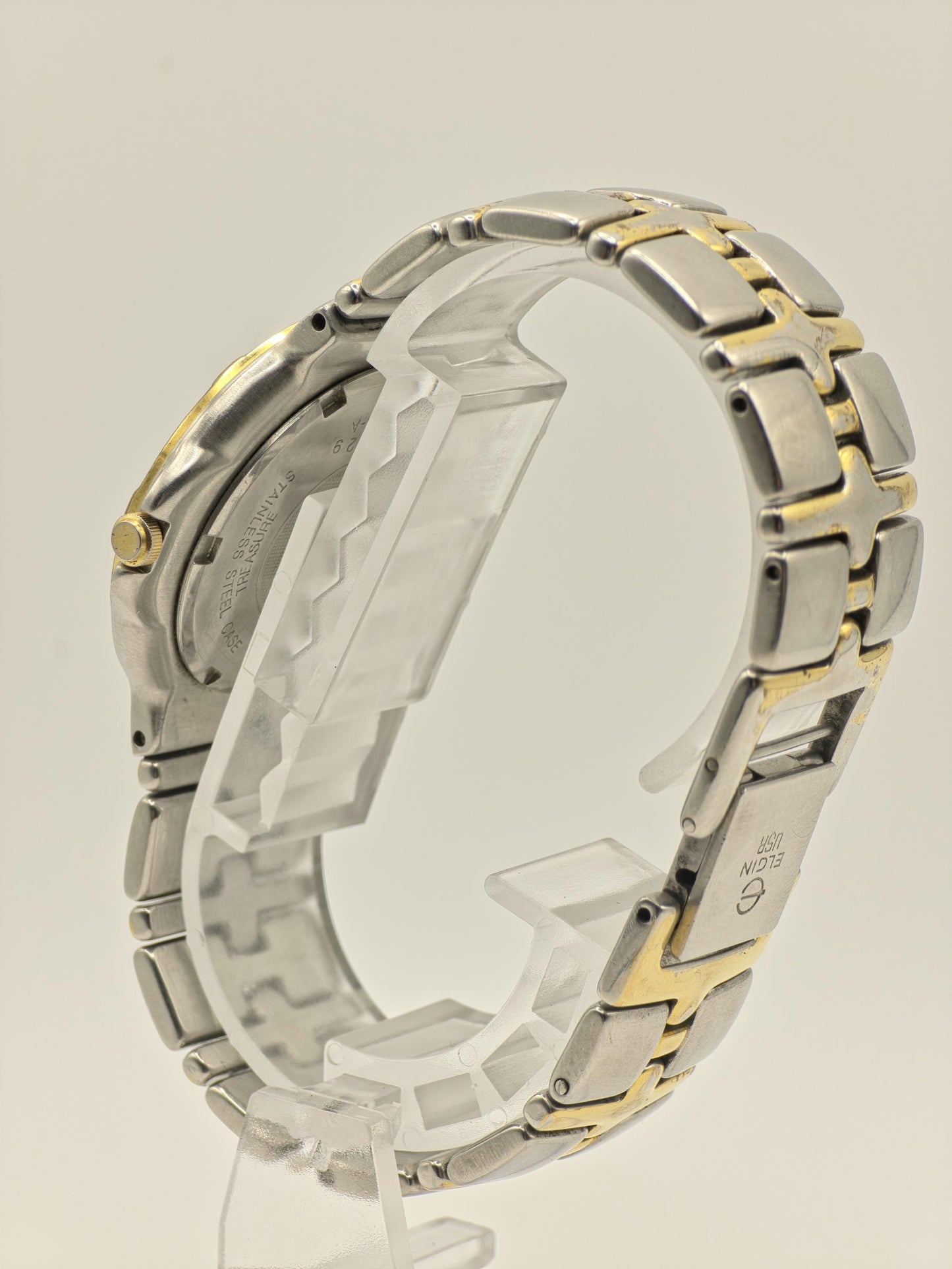 Elgin FK535-A Opal Dial Ladies Watch – Two-Tone Steel – Diamond Accent Bezel – Swiss Quartz Vintage