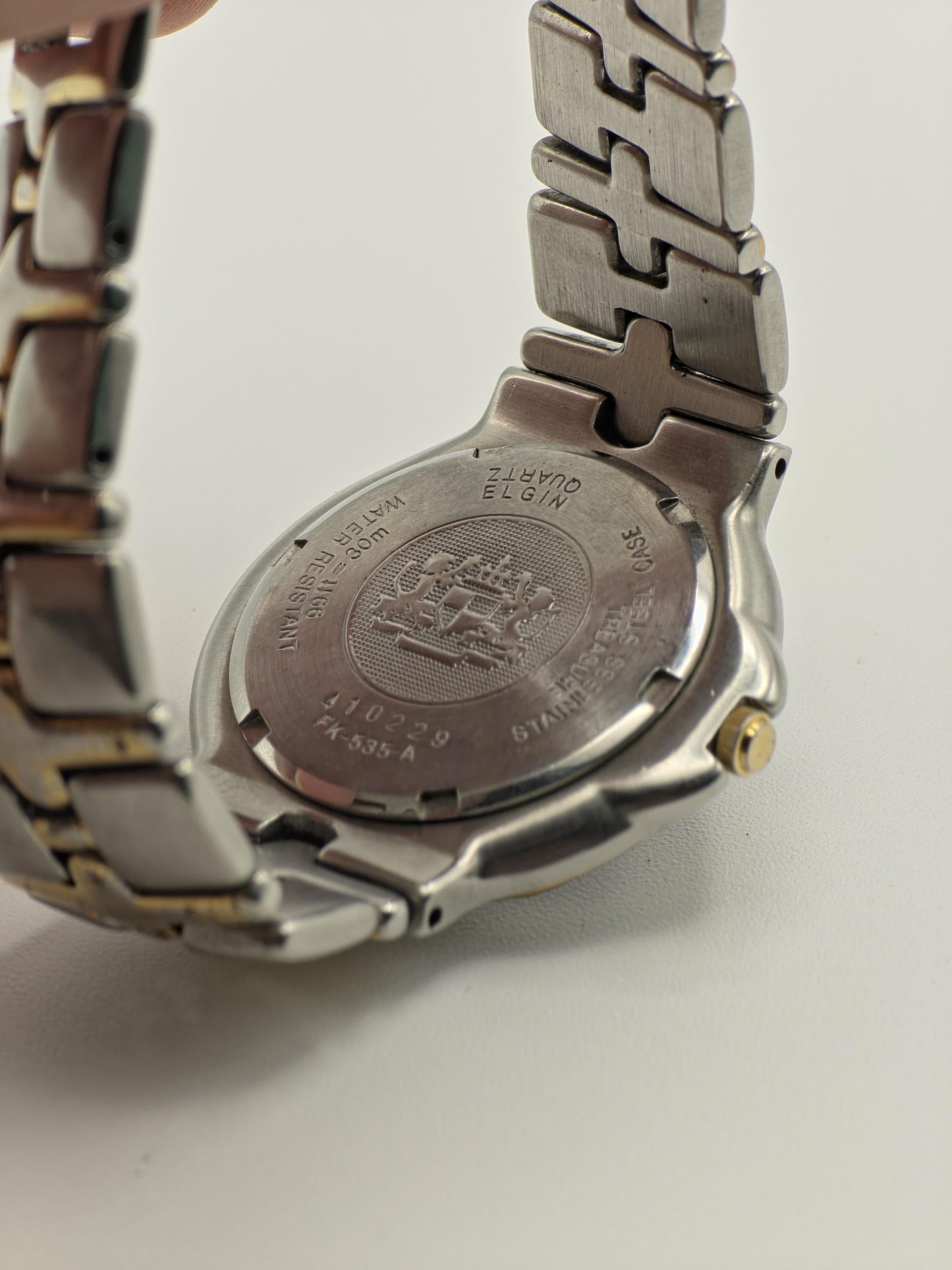 Elgin FK535-A Opal Dial Ladies Watch – Two-Tone Steel – Diamond Accent Bezel – Swiss Quartz Vintage