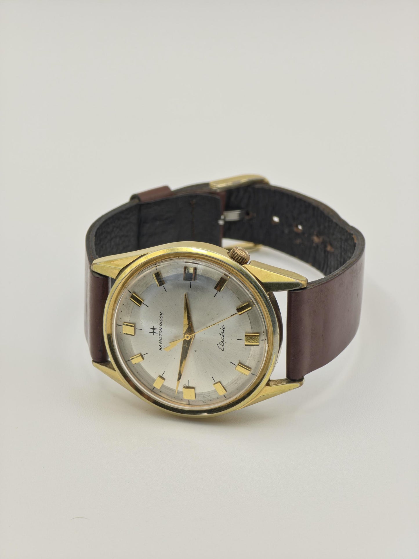Hamilton-Ricoh Electric Vintage Watch – Gold-Tone, Silver Sunburst Dial