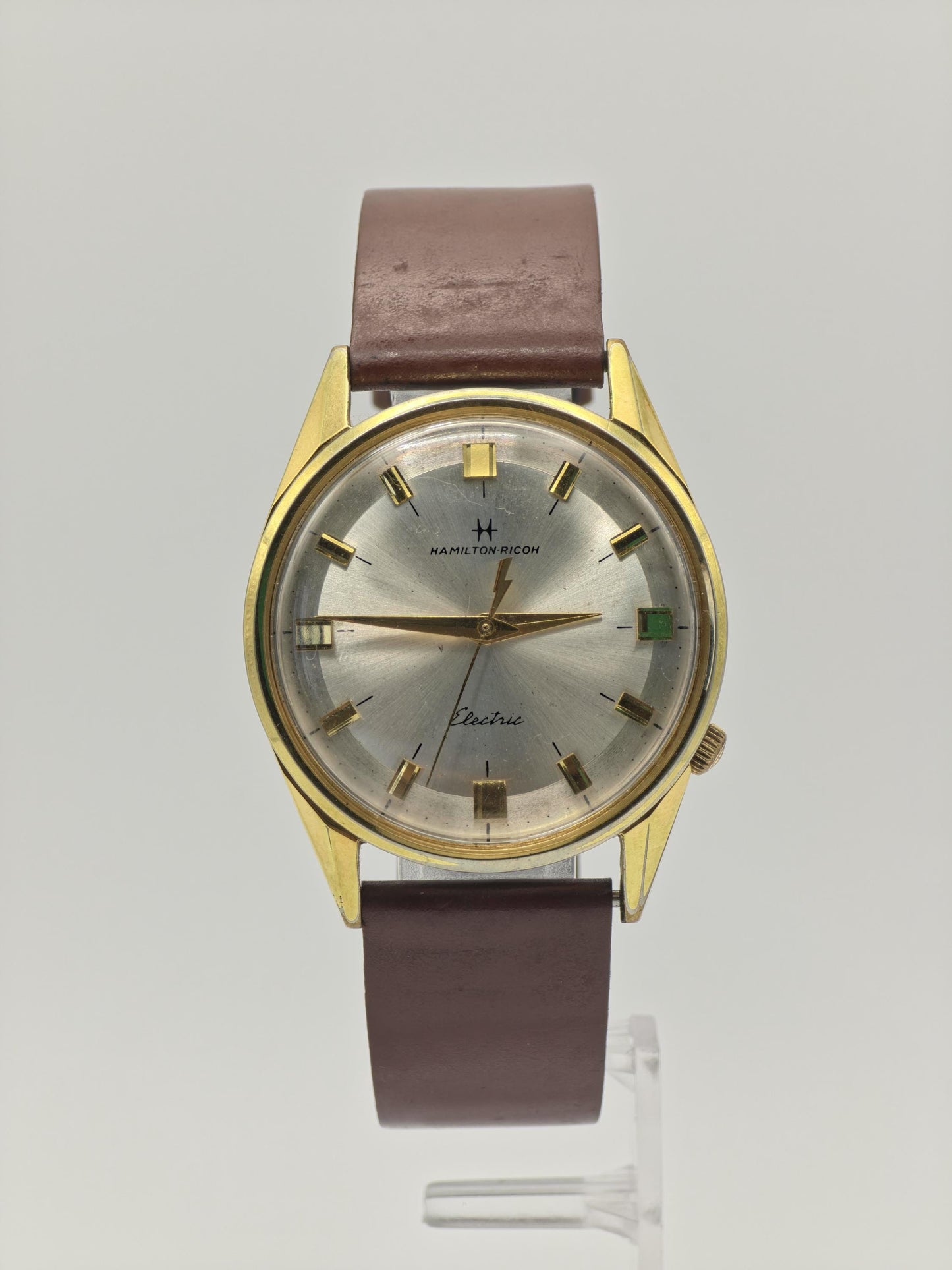 Hamilton-Ricoh Electric Vintage Watch – Gold-Tone, Silver Sunburst Dial