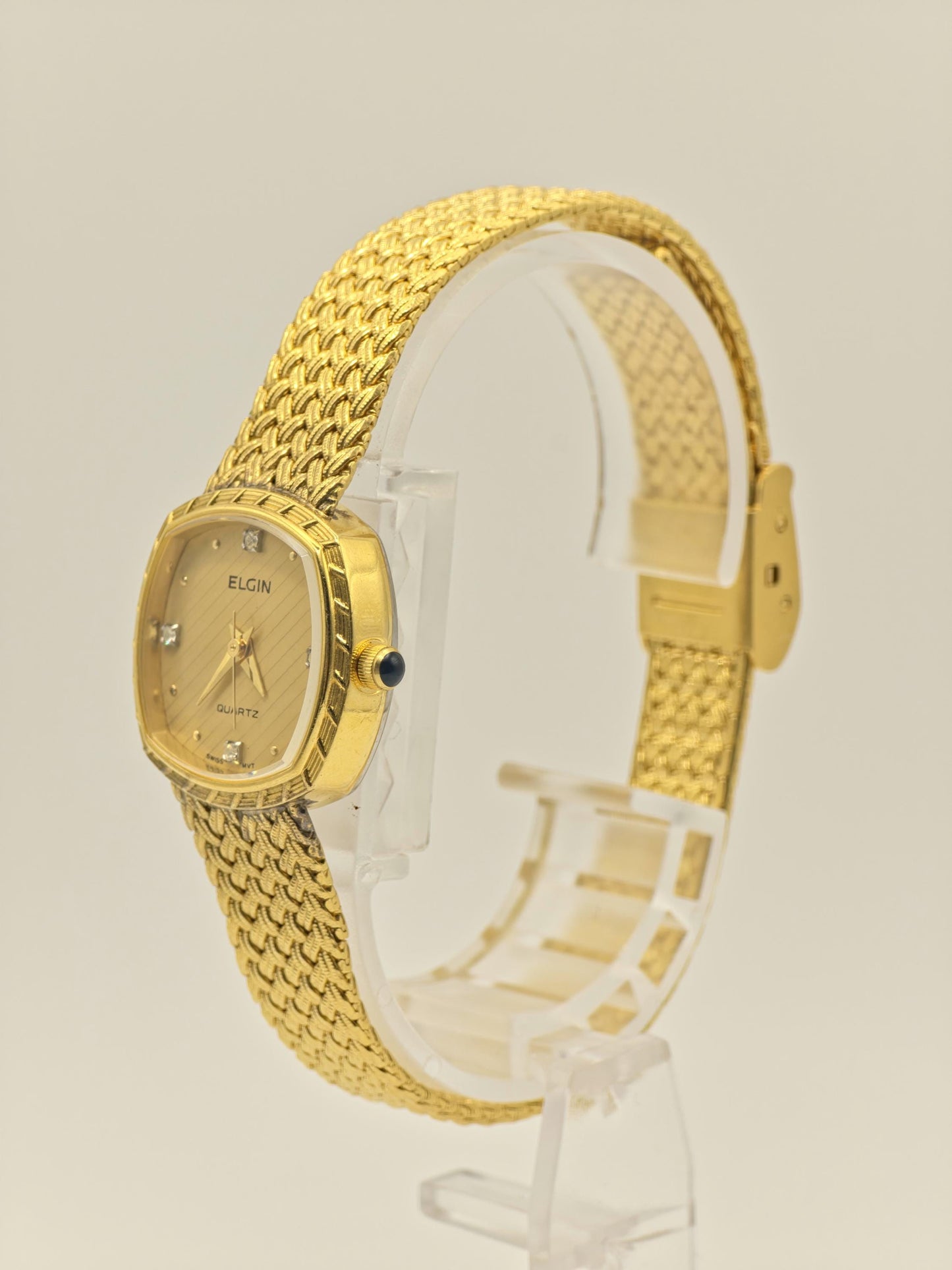 Elgin FK267 – Vintage Swiss Ladies’ Watch – Gold-Tone Weave Bracelet – Diamond-Style Indices – Quartz